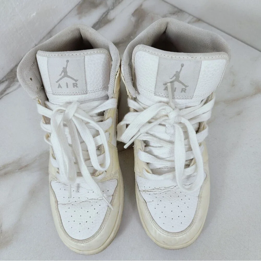 Nike Kids' Air Jordan 1 Retro Phat Mid White Cream Basketball Sneakers, 5.5Y